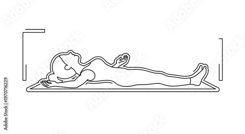 Person lying on back, arms crossed, medical examination or sleep pose, line art illustration