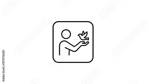 Person releasing a bird, symbol of freedom, hope, and peace, icon style
