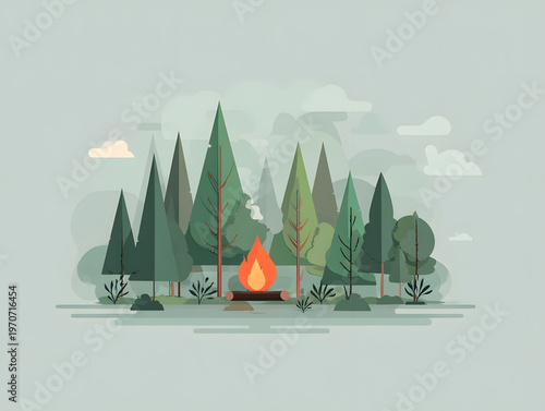 Graphic of camping in the mountains.