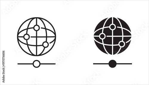 Global network connection globe line icon. Outline symbol representing worldwide connectivity, internet network, communication, and global data exchange.
