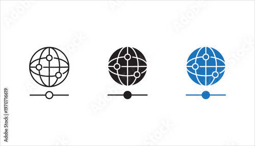 Global network connection globe line icon. Outline symbol representing worldwide connectivity, internet network, communication, and global data exchange.