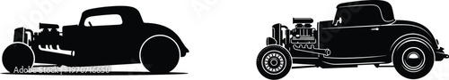 Vintage hot rod cars line art illustration for automotive branding