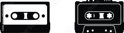 Retro cassette tape icons set with mechanical gears detail for branding design