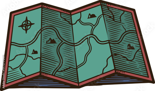 Retro Cartoon Folded Map for Travel and Navigation