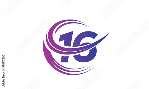 16 Number Logo Design with Purple Gradient Swirl Circle