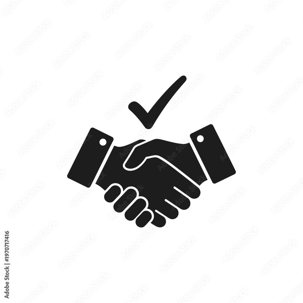 Fototapeta premium Black Handshake Icon with Check Mark Symbolizing Agreement
