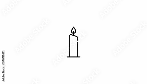 Minimalist Line Art Candle Flame Icon, Simple Vector Illustration, Isolated on White Background