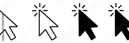 Three computer mouse cursor with click animation in black and white