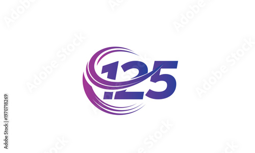 125 Number Logo Design with Purple Gradient Swirl Circle
