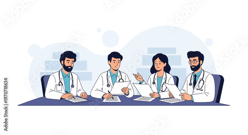 Medical Team Meeting: Doctors Discussing Patient Cases at a Conference Table