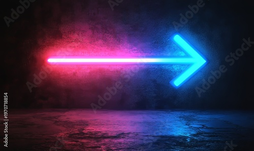 Abstract arrow speed motion light effect with blue and pink glow on dark background, Generative AI
