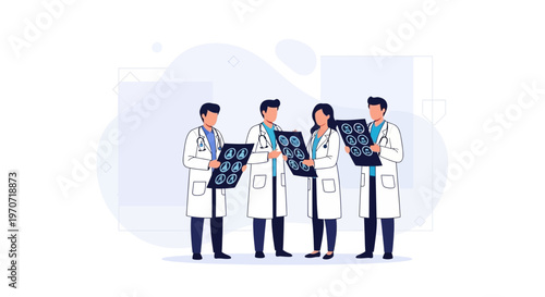 Medical Team Analyzing X-rays: Doctors Discussing Patient Scans in Modern Clinic