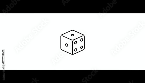 Simple line drawing of a single white die showing the number 4 on one face and 3 on another, isolated on a white background.