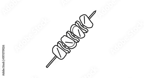 Simple Line Drawing of a Skewer with Meat Pieces