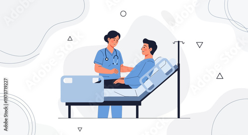 Nurse Caring for Patient in Hospital Bed, Medical Care Illustration