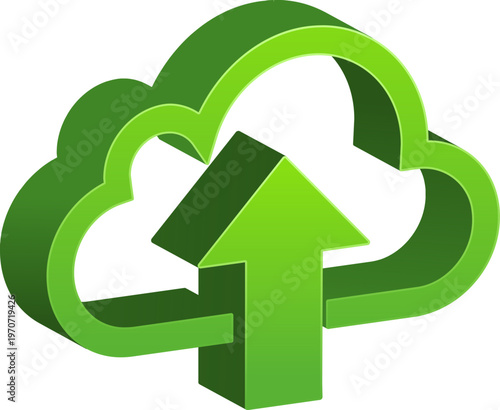 3D Green Cloud Arrow Icon Representing Data Upload