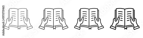 Hands Holding Book for Reading Book and Quran Line Art Icon Vector Illustration