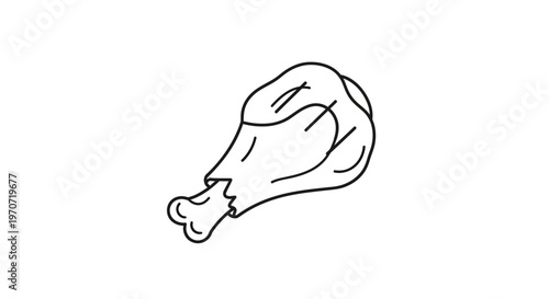 Simple Line Drawing of a Cooked Chicken Leg Drumstick, Isolated on White Background