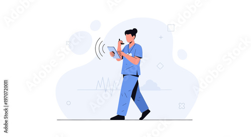 Nurse Using Tablet and Stethoscope for Medical Data Analysis