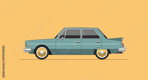 Elegant retro sedan car flat design illustration with vintage automotive charm and nostalgic appeal