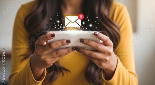 Woman checking email on smartphone receiving new messages email marketing digital communication concept 98