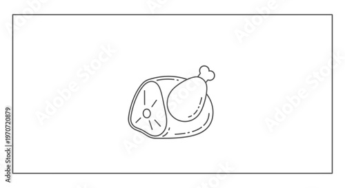 Simple Line Art Icon of a Roasted Chicken on a Platter