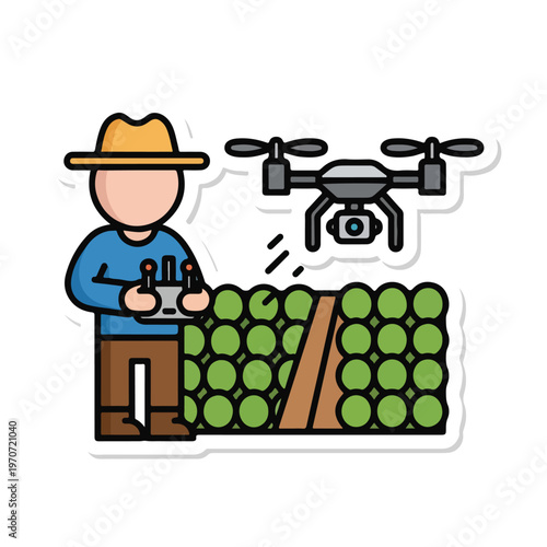 A man operating a drone over a field of green crops