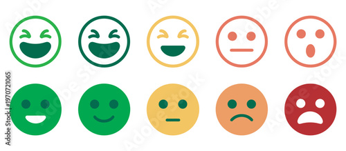 Feedback emoji face icon set, happy sad reactions, good bad review emoticons, survey rating mood faces, vector illustration