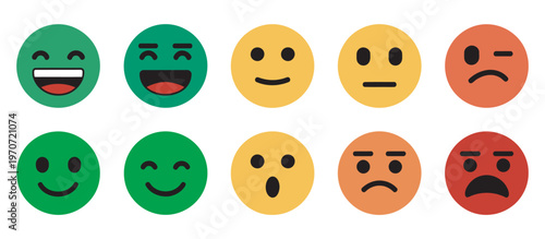 Feedback emoticons face icon set, happy sad reactions, good bad review emojis, mood faces for survey rating, vector illustration