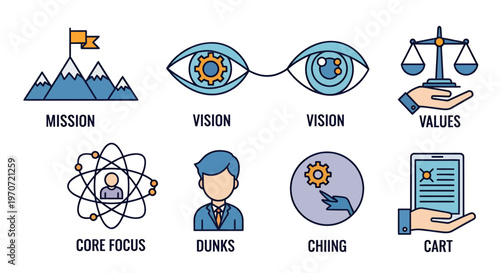 Mission Vision Values: Core Focus and Team Collaboration in Business Infographic.