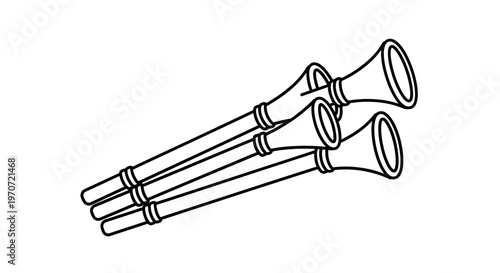 Set of Three Traditional Indian Shehnai Wind Instruments, Line Art Illustration