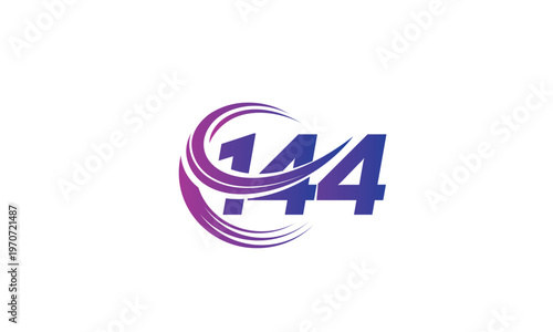 144 Number Logo Design with Purple Gradient Swirl Circle