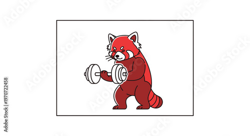 Red Panda Lifting Weights, Fitness, Strength Training, Healthy Lifestyle, Cartoon Style