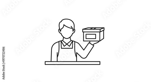 Retail worker holding a package, delivery service, e-commerce, logistics, small business owner icon
