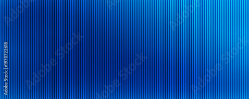 Abstract blue vertical lines background with bright gradient light. Luxury metallic texture, wavy pleated surface, 3D striped pattern for modern banner, backdrop, or corporate presentation.