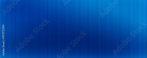 Abstract blue vertical lines background with bright gradient light. Luxury metallic texture, wavy pleated surface, 3D striped pattern for modern banner, backdrop, or corporate presentation.