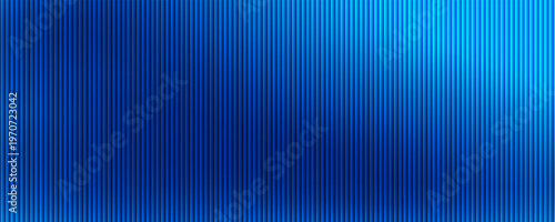 Abstract blue vertical lines background with bright gradient light. Luxury metallic texture, wavy pleated surface, 3D striped pattern for modern banner, backdrop, or corporate presentation.