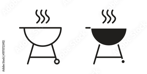 Grill icon design line and solid vector pack on white background