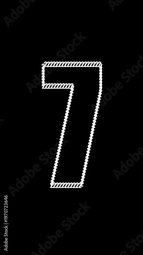 White number seven made of small circles on black background number 7 numeric digit