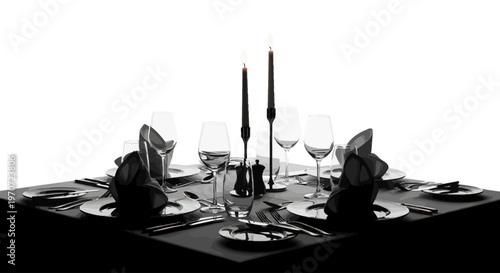 elegant black table setting with candles and wine glasses vector illustration