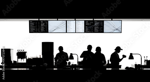 Silhouette of people at a coffee shop counter vector illustration