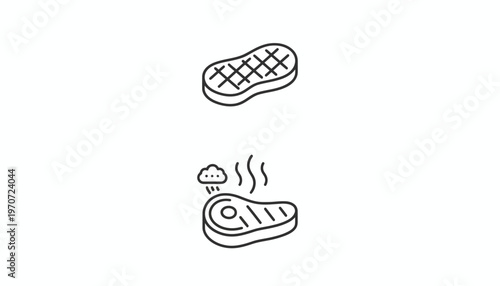 Raw Steak and Cooked Steak Icons: Grilling and Food Preparation