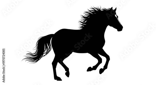 black horse galloping in motion vector illustration minimalist flat design