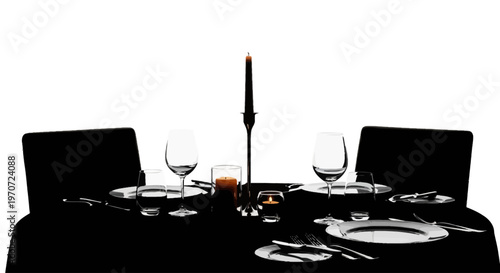 Formal dinner table setting with candle vector illustration