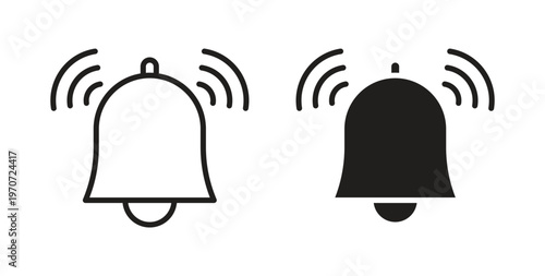 Bell icon design line and solid vector pack on white background