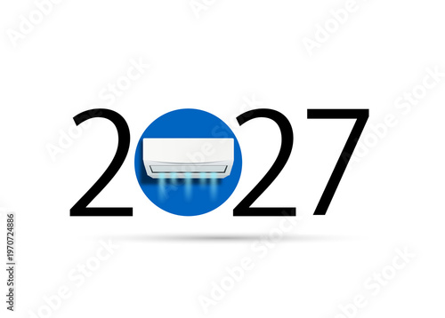 : Happy new year 2027. Year 2027 with air conditioner icon 