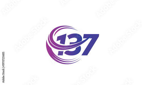 137 Number Logo Design with Purple Gradient Swirl Circle
