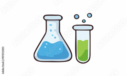line art color of laboratory glassware cartoon illustration