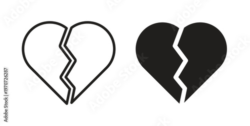 Broken heart icon design line and solid vector pack on white background
