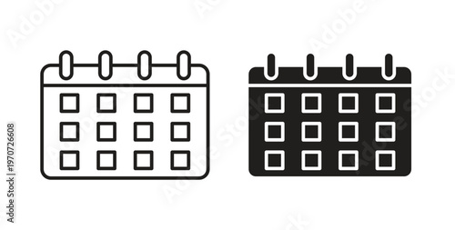 Calendar icon design line and solid vector pack on white background